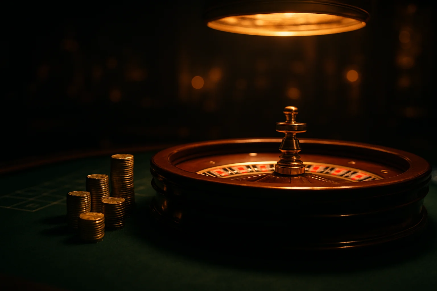 Elegant live casino table with glowing roulette wheel and golden chips